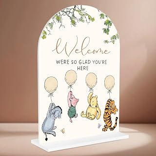 Cute Bear Baby Shower Sign Decor Arch Acrylic 5x7 Inch A09 | Ideal for gift stations and dessert tables perfect baby shower party decoration (White)