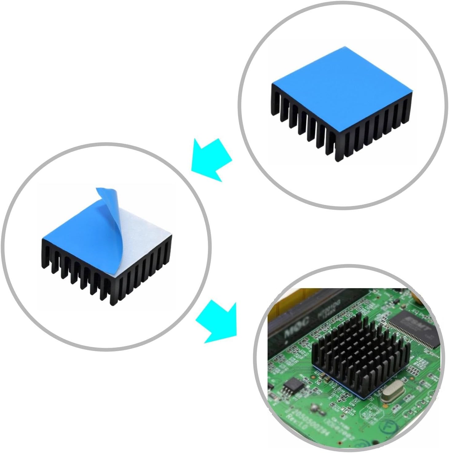 Easycargo 10pcs 25mm Heatsink Kit 25x25x10mm + 3M 8810 Thermal Conductive Adhesive Tape, Cooler Aluminum Heat Sinks for Cooling Raspberry Pi 4 GPU IC Chips LED (25mmx25mmx10mm)