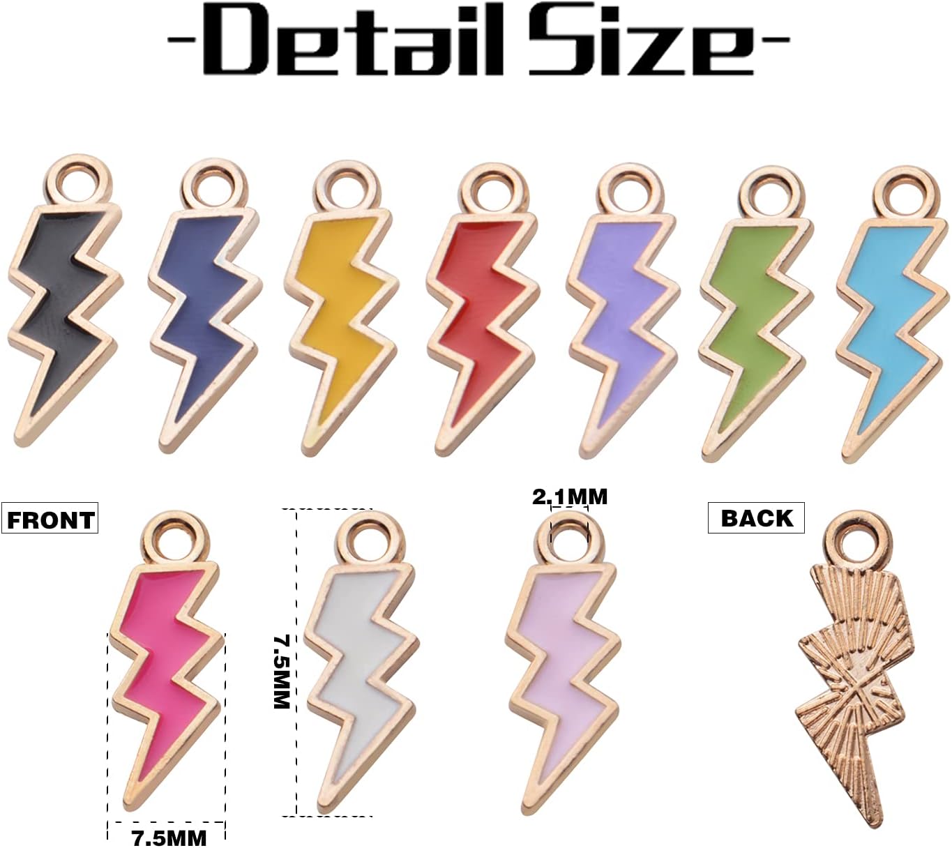 BronaGrand 50pcs Enamel Lightning Bolt Charm Pendants Gold Plated Alloy Flash Lightning Charm Celestial Dangle Charms for Bracelet Necklace Earrings DIY Jewelry Making Supplies,10 Colors - Image 3