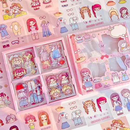 FunBlast PVC Kawaii Stickers For Wall - Japanese Style School Girl Theme, Cute Washi Stickers For Journals, Scrapbooking, DIY Arts & Crafts - 100 Sheets, Removable, 18.2 Cm, Stationery Item