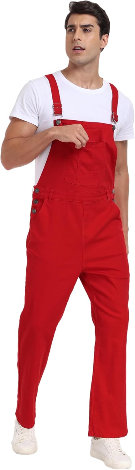 Men's Denim Bib Overalls Slim Fit Stretchy Fashion Jean Jumpsuit with Pockets - Image 2