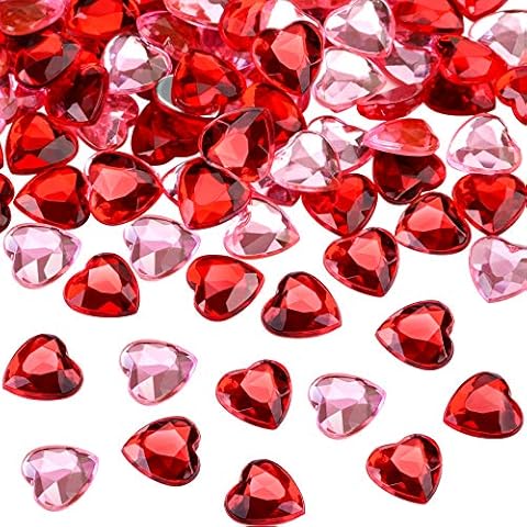 CHENGU Red/Pink Acrylic Heart for Valentines Day, Wedding Heart Table Scatter Decoration, Flat Back Heart Rhinestones, 0.5 Inch (200 Pieces) Cover