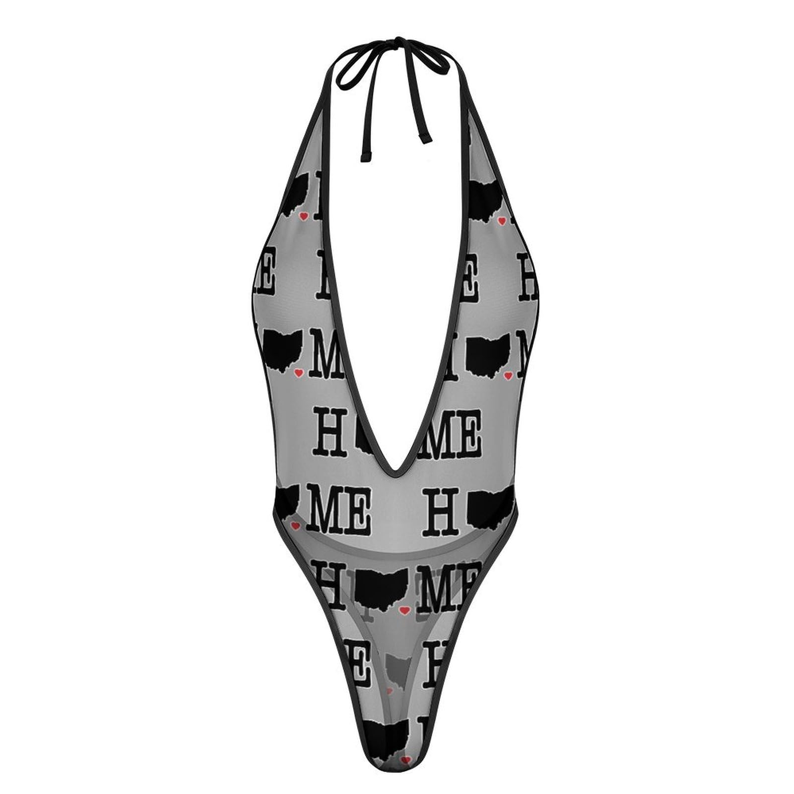 Home in Ohio State Deep V Halter Lingerie Bodysuit Sexy Mesh Teddy Babydoll for Women 1 Piece S