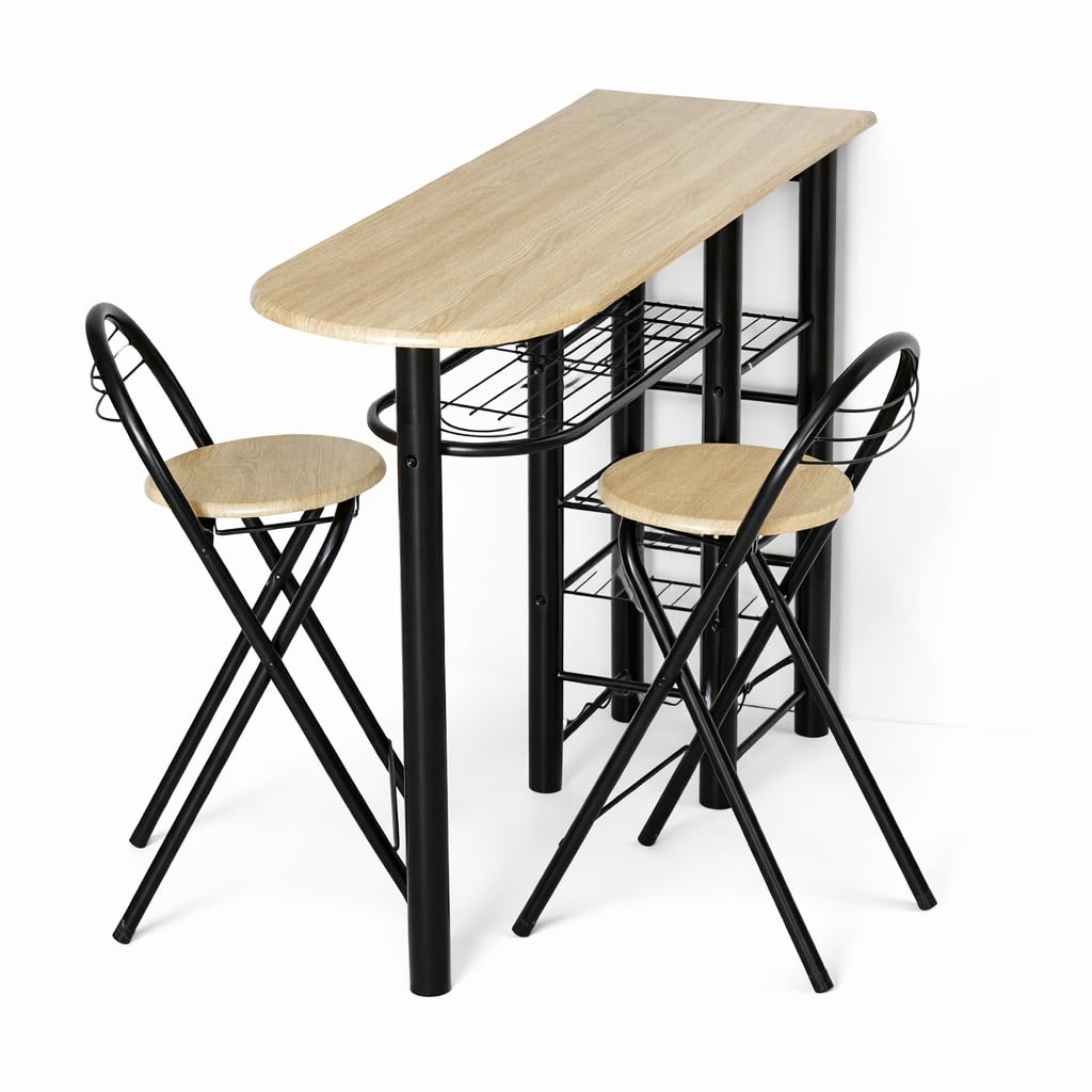 DUPI Conjunto de Mesa de Cocina Bar | Moderna con 4 Estantes | Funcional para Almacenar | Práctica con Taburetes Plegables | Tamaño ‎120 x 40 x 87 cm | Metal y Madera | Taupe/Negro,