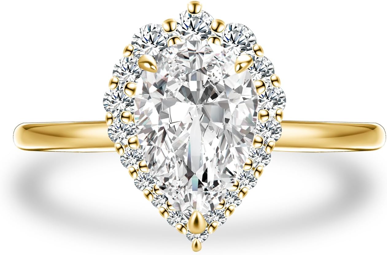 Elongated 4CT Cushion 2.0CT Pear Shaped Engagement Ring for Women, S925 Silver AAAAA Grade Cubic Zirconia Promise Wedding Ring