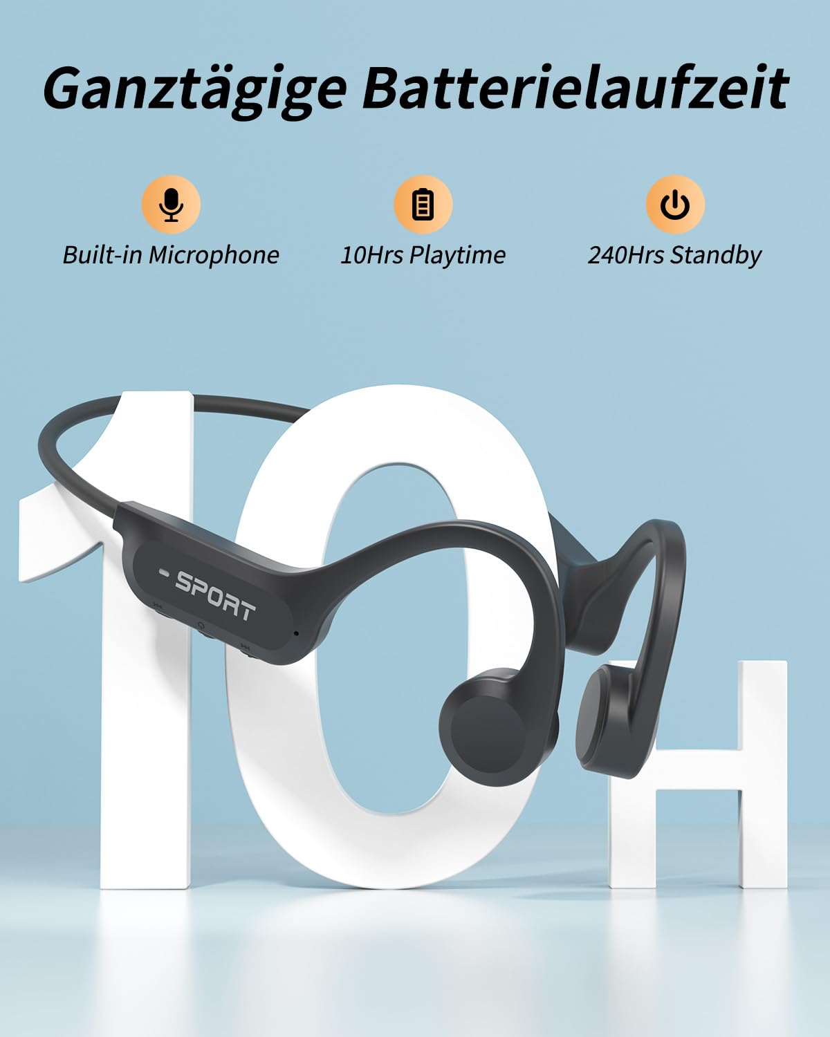 Knochenschall Kopfhörer, Offene Kopfhörer Bluetooth 6.0 Bone Conduction Open Ear Drahtloses Sport Headset mit 10 Stunden Spielzeit, IPX6 Wasserdicht für Fitness/Radfahren/Fahren/Laufen