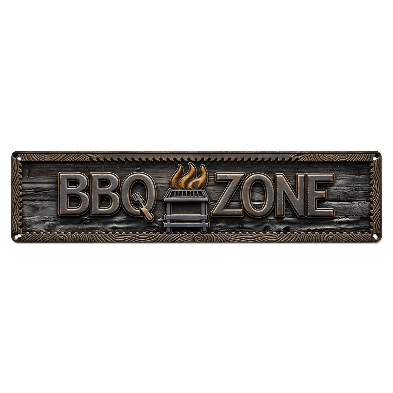 BBQ Zone Timber Display Metal Tin Skinny Sign Plaque Wall Decor for Cafe, Club Bar, Office, Home Garden Metal Poster 4x16Inch