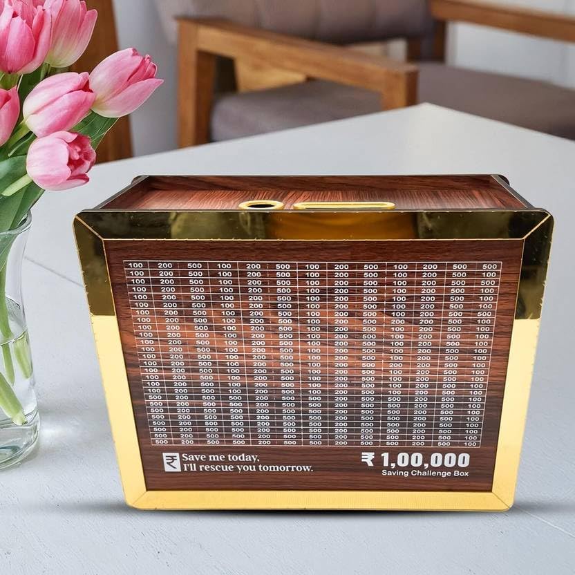 Gojeeva Kraft Wooden Money Bank for Kids & Adults – Eco-Friendly Piggy Bank, Gift for Boys, Girls, Home & Office Décor, Best Return Gift, Birthday Present (Brown, Gold)-picture-12