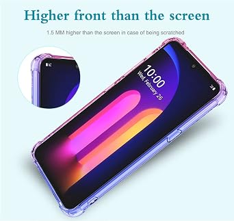 for LG V60 ThinQ 5G Case, LG V60 Case with Tempered Glass Screen Protector, Cute Clear Gradient Slim Shockproof TPU Back Phone Protective Cover for LG V60 (Blue/Pink)