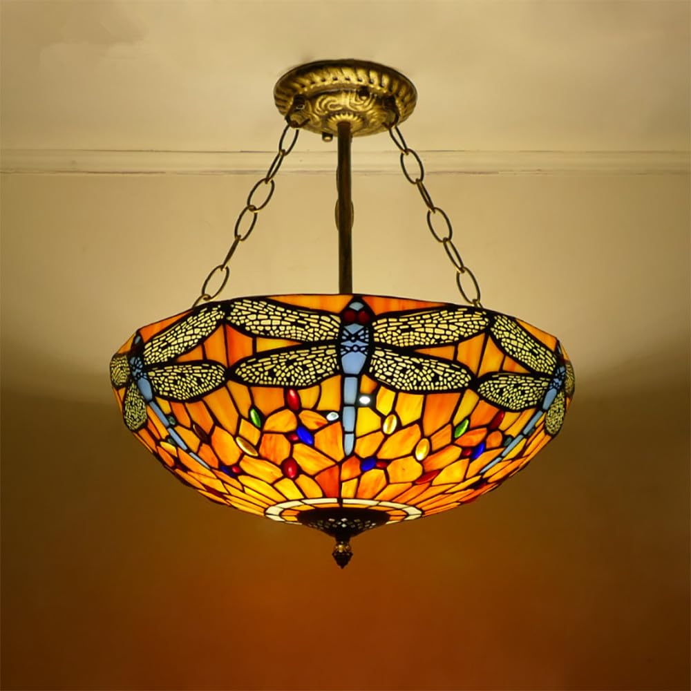 SXECAEPS European Vintage Color Glass Chandelier LED Creative Home Living Room Restaurant Bedroom Hotel Villa Cafe Corridor Pendant Lights (G D40CM)