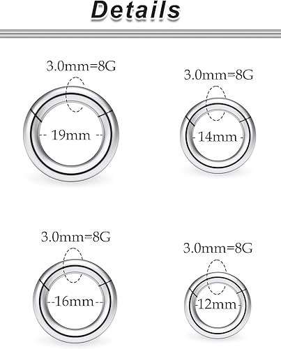 Miniatura 20 de Ocptiy 6G 8G 12G 14G 16G Anillos de tabique con bisagras Calibradores Túneles Tapones Pendientes Kit de estiramiento de acero quirúrgico con Juego
