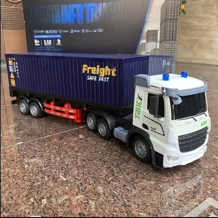 Image of 1:12 Scale Alloy Cargo Container Trailer Truck RC 2.4ghz Radio Control RC with Rechargeable Battery,9-Channel Alloy Light and Music Remote Control Container Trailer (Multicolor)