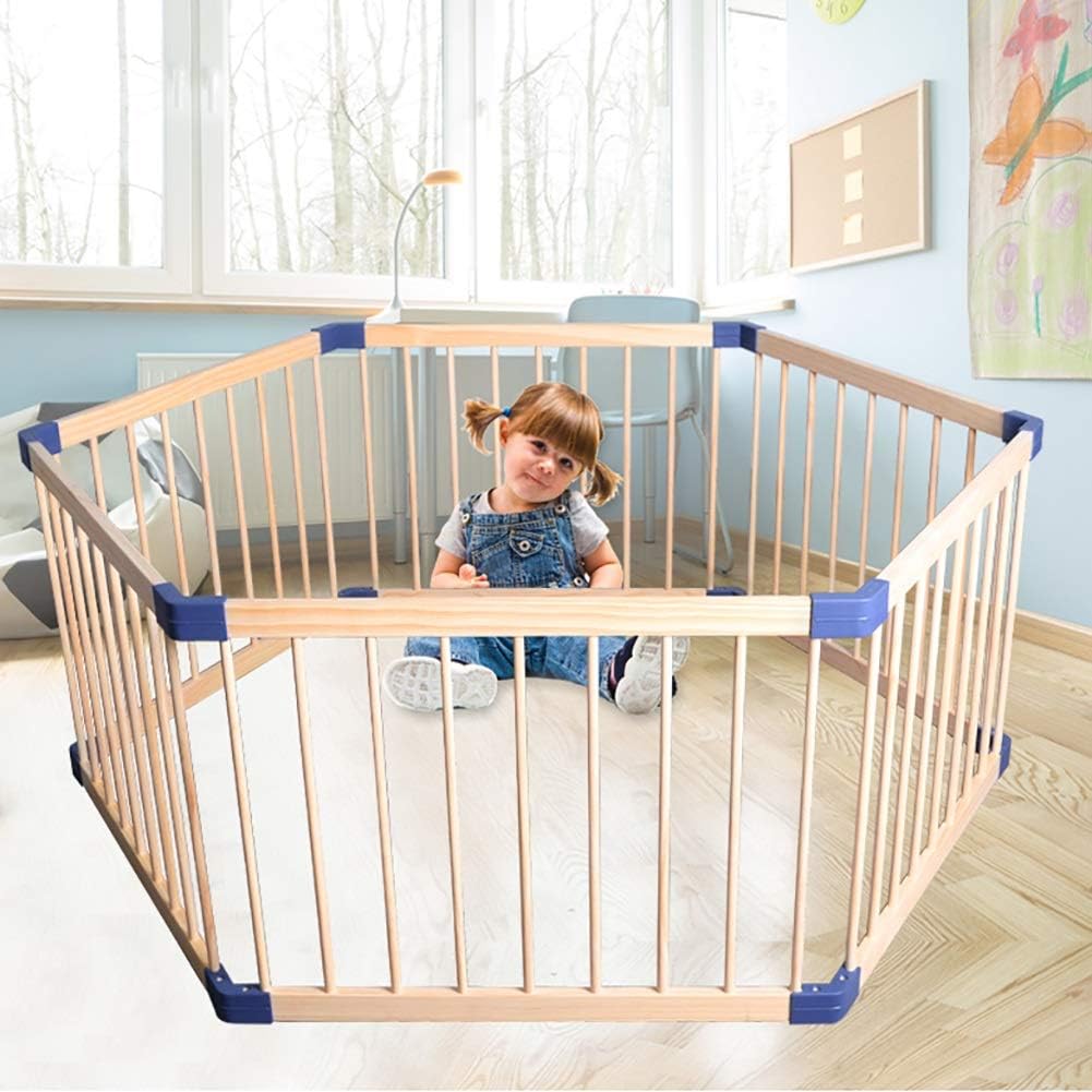 お得な情報満載 Nbgyベビーフェンス 子供のベビーサークル ベビーガードレール 赤ちゃんの屋内遊園地ガードレール 倍ポータブルと簡単で 環境に優しい素材 ブルー 7パネル活動センター Color Blue Cougaropen Com