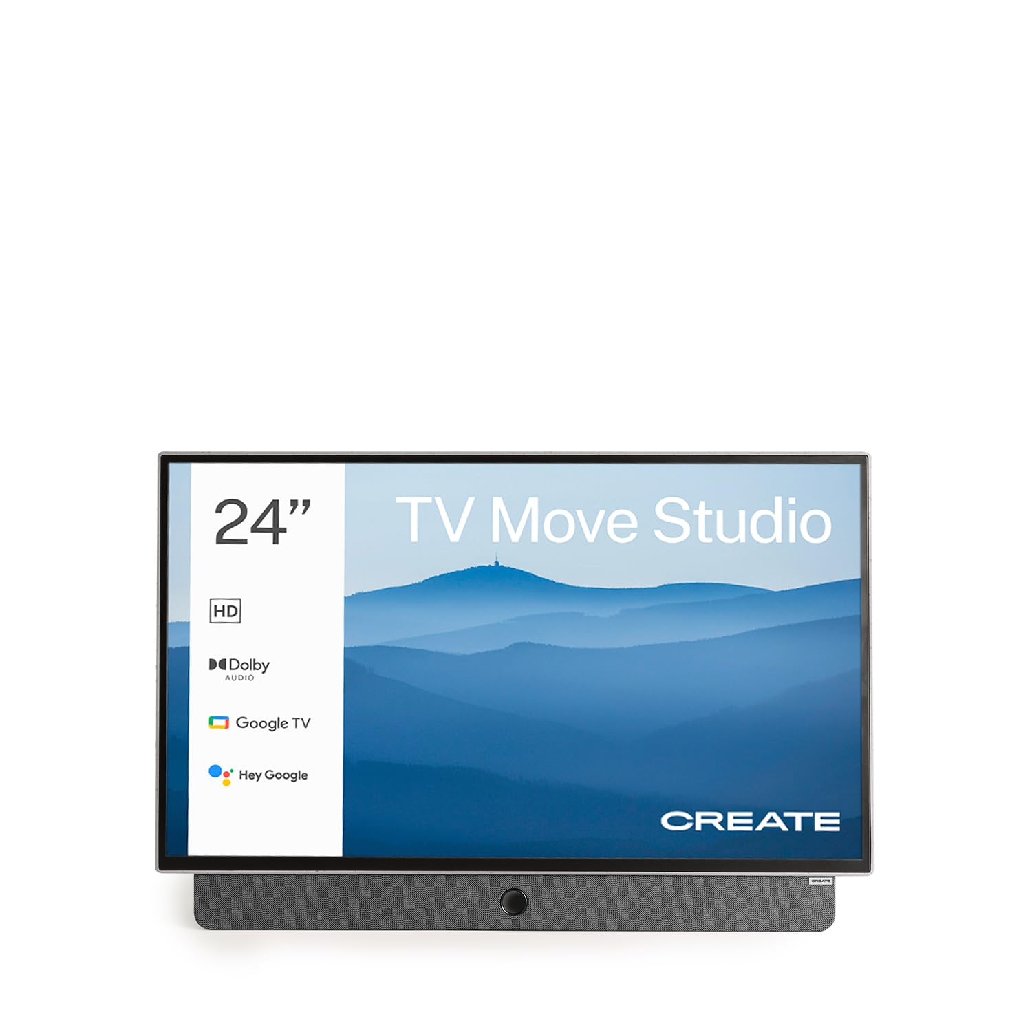 CREATE / TV Move Studio/​Televisor Smart TV 24' portátil/​con batería hasta 3h, Pantalla antirreflejos, Control por Voz, Alta definición, Dolby Audio, Bluetooth 5.1, Google TV