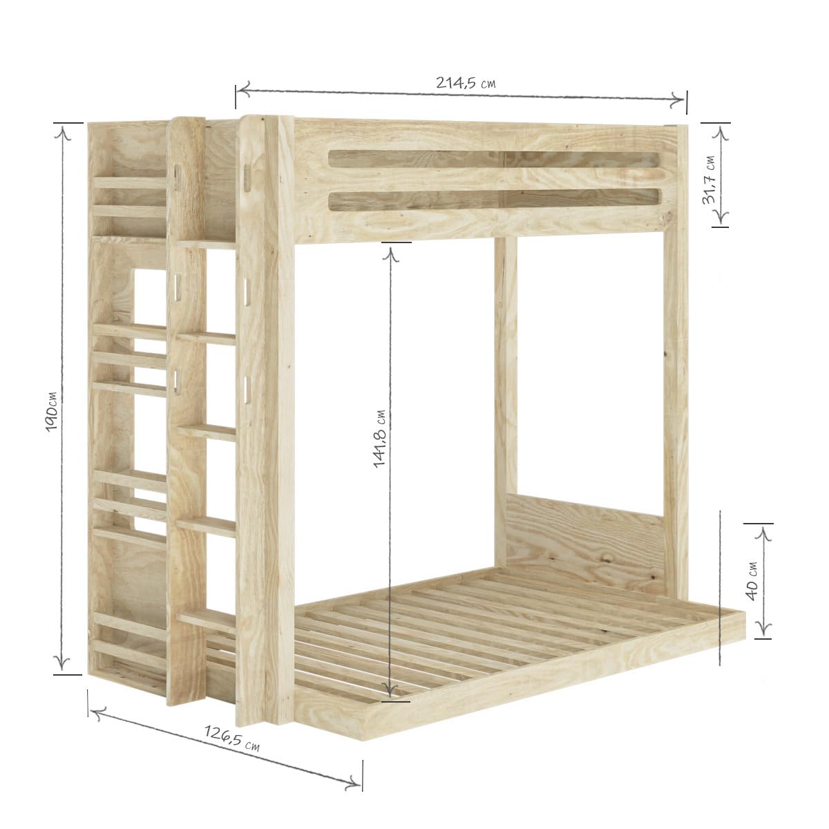 Lit superposé 3 Places Montessori 120x190 cm Bois Naturel
