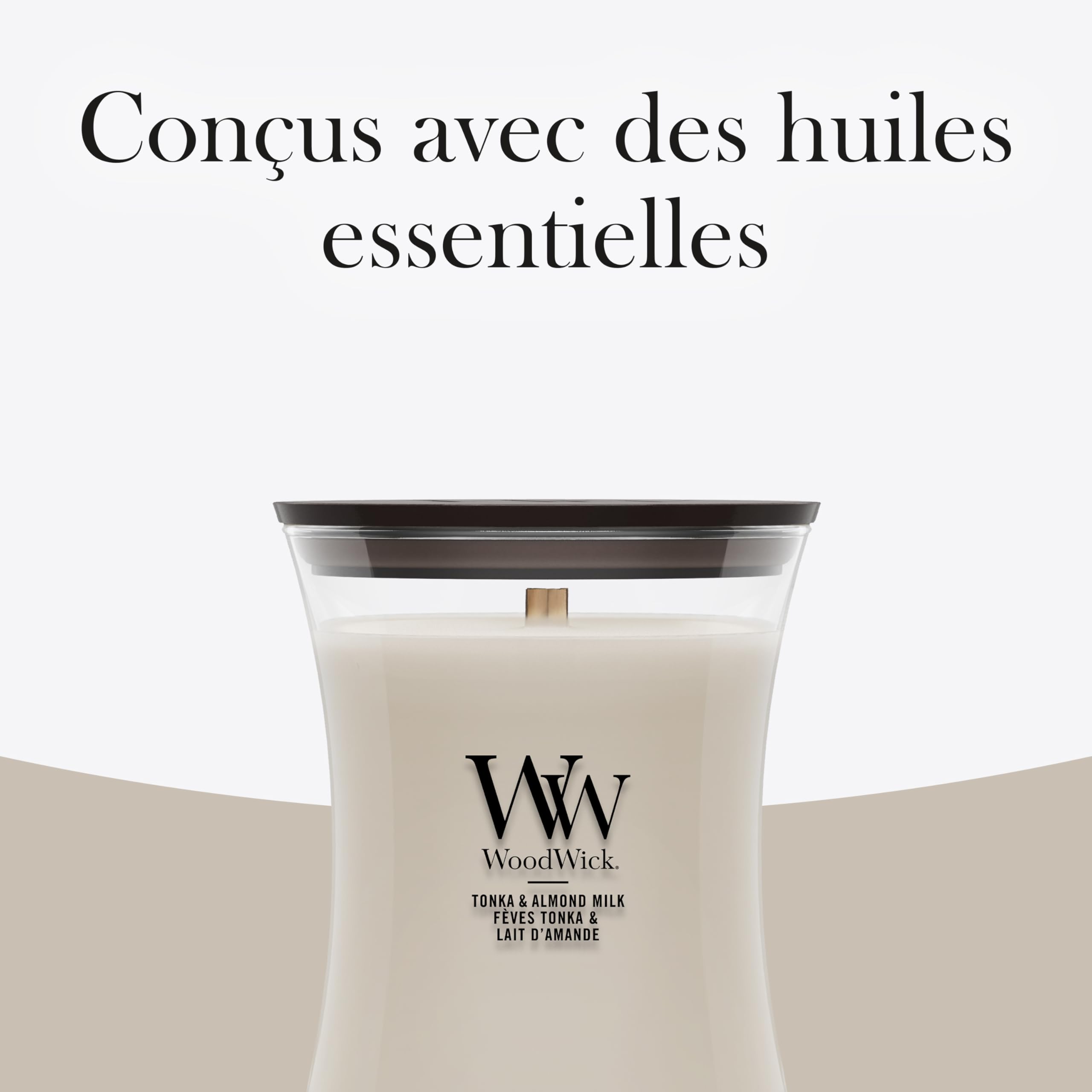 WoodWick Bougie parfumée | Bougie sablier moyenne | Tonka et lait d'amande | Cadeaux parfaits pour femmes