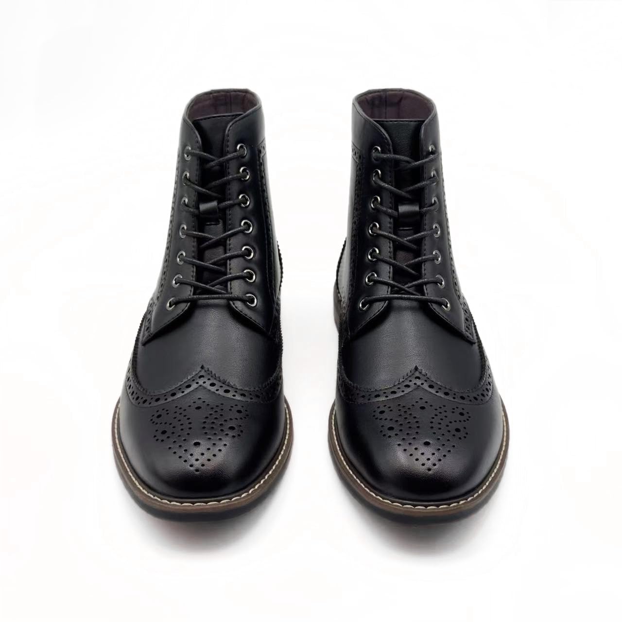 Finishing & Sewing Botas de vestir con punta de ala para hombre, estilo clásico brogue, zapatos de vestir Oxford con cordones
