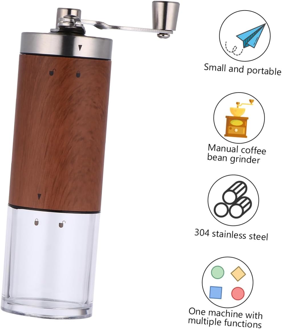 Manual Coffee Bean Grinder Portable Rust-resistant Stainless Steel Grain Crusher with Wood Pattern Finish for Home Use Travel and Camping
