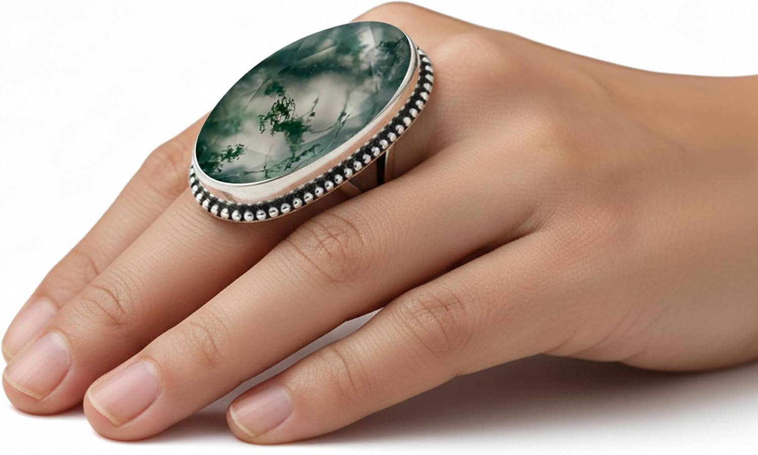 Aqua Chalcedony Gemstone Ring for Women | 925 Sterling Silver Long Oval Statement Ring | Handmade Boho Designer Jewelry | Anniversary, Wedding & Birthday Gift for Her
