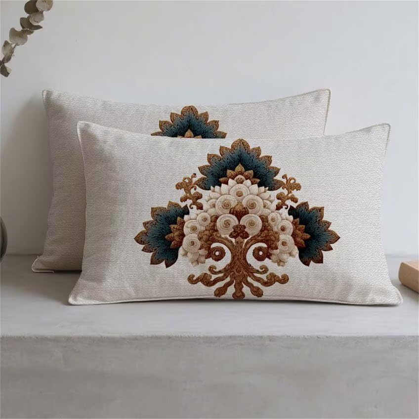 Housse de coussin bohémie fleur 80x100cm imperméable en lin