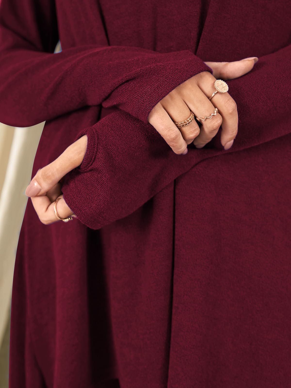 ZANZEA Femme Robe Pull en Maille Oversize HiverTunique Longue Grande Taille Robe Sweat Asymetrique 01-Bordeau XL
