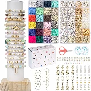 Polymer Clay Beads Bracelet Making Kit, 7200+ Clay Beads for Jewellery Making, 2 Boxes Flat Clay Beads, 6mm Round Heishi Clay Beads for Bracelets Necklace Earring DIY for Kids Adults Gift