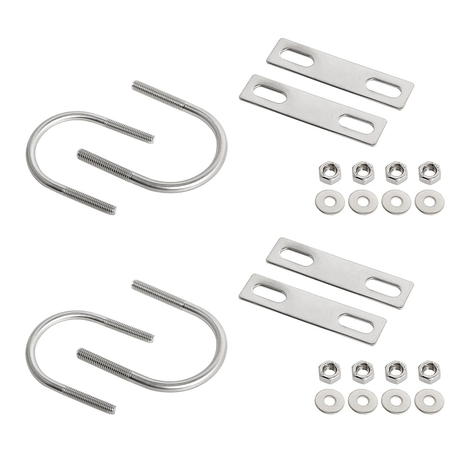 Round U-Bolts 1.65"(42mm) Inner Width M6 Thread 304 Stainless Steel Silver with Plates Nuts Flat Washers for Car/RV/Trailer Bumper, 4Pcs