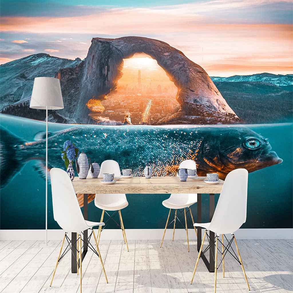 Papier peint canevas 3D océan bleu 300x210 cm décor mural auto-adhésif salon