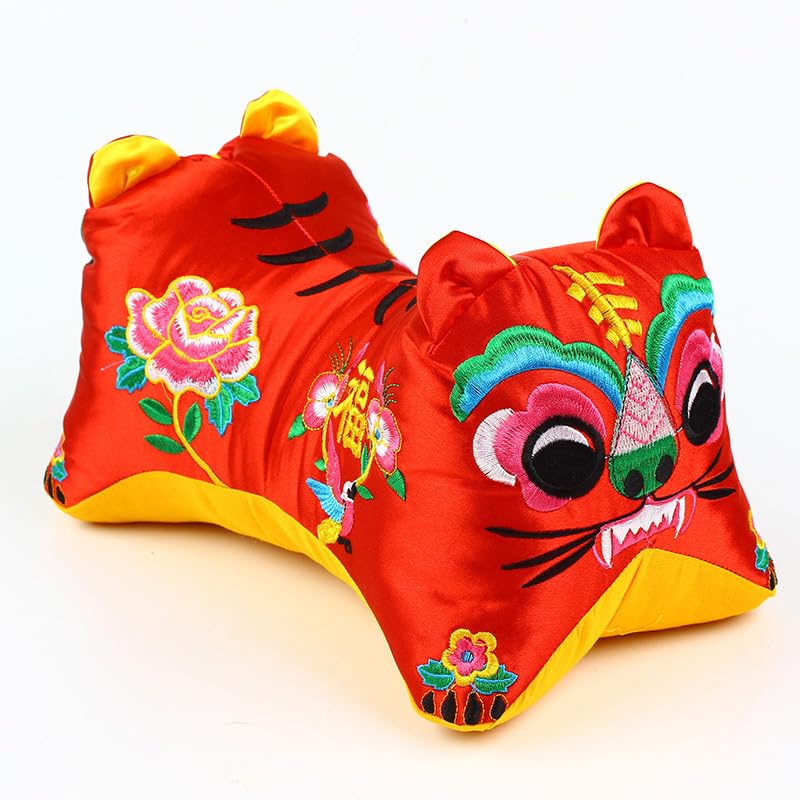 Tigre en tissu brodé porte-bonheur chinois avec motif de pie et fermeture éclair