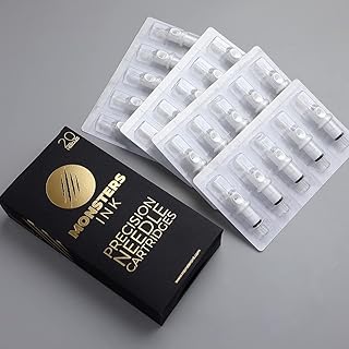 Monsters Black Tattoo Ink Supplies 9 Round Shader Tattoo Cartridge Needles, 20 Disposable Needle Cartridges for Tattoo Machine Gun or Pen (09 Round Shader 0.35mm)