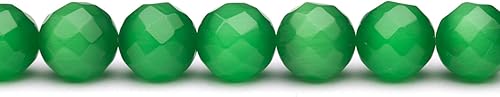Miniatura 1 de Granos de ojo de gato verde esmeralda facetados ronda fibra óptica cuentas de vidrio 0.630 in