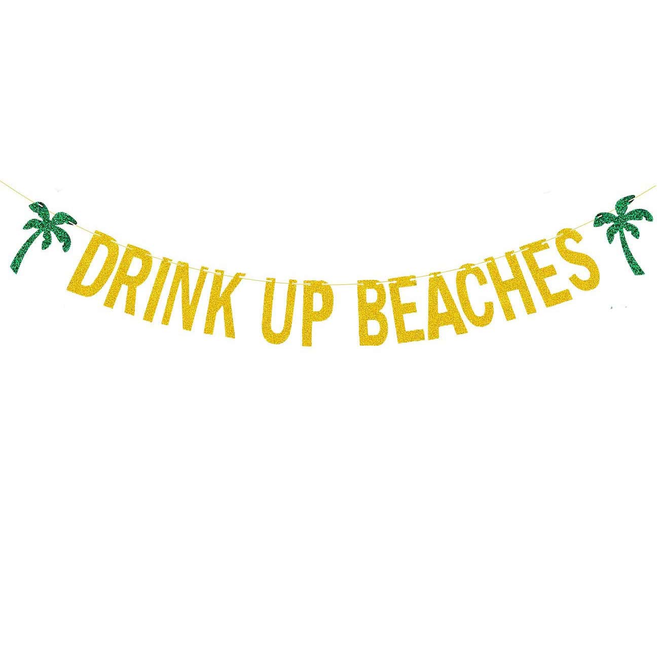 DusenlyDrink Up Beaches Coconut Tree Banner Gold Glitter Hawaii Luau Summer Beach Party Bunting Garland Decorations