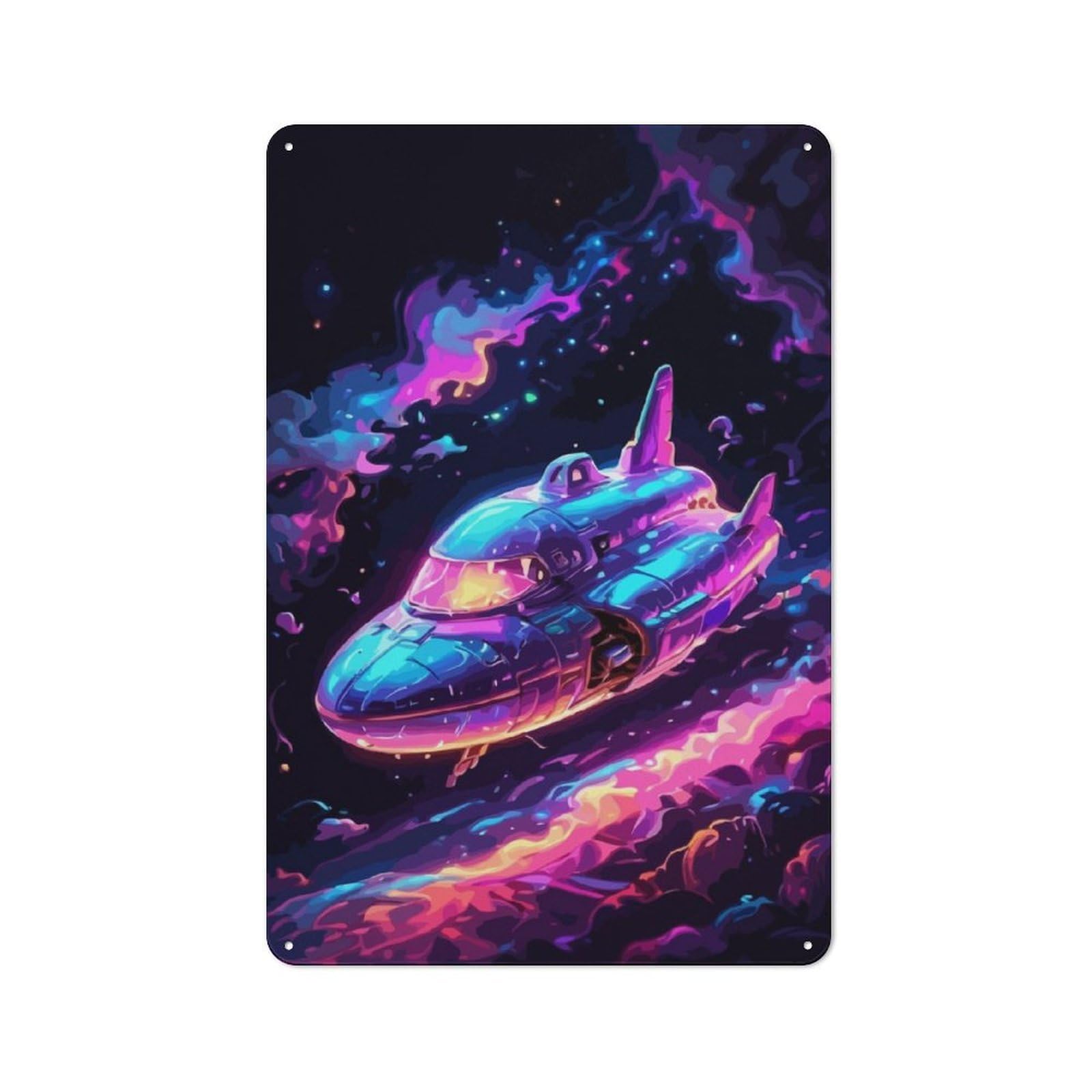 Junmoney Colorful Spaceship Vintage Tin Sign 30X20cm With For Studio Or Craft Room, For Garage, Workshop And Man Cave Decoration