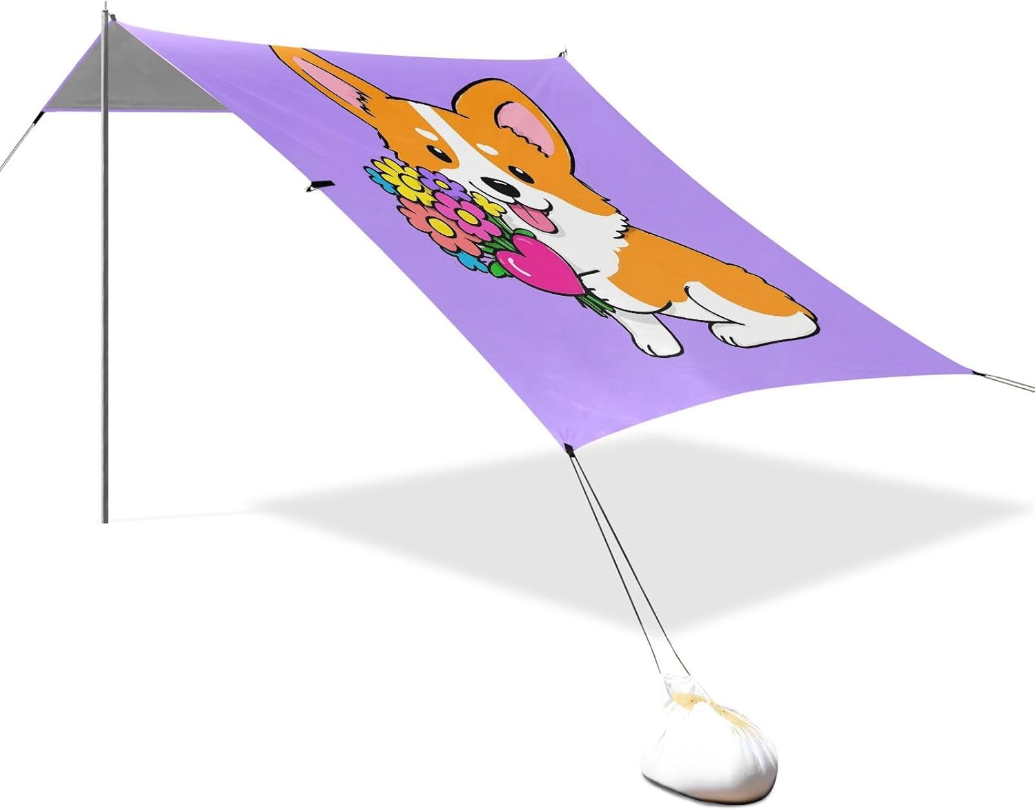 ALAZA Cute Corgi Dog Puppy Beach Tent Sun Shelter UPF50+ Protection Beach Shade Canopy w/ 4 Sandbags for Outdoor Camping, Fishing, Backyard Fun, Picnic, 10x9 ft