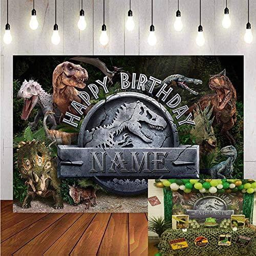 8Feet Width-6Feet High Customize Name Jurassic Park World Dinosaur Background Party Backdrops Photo Studio Animals Photography Backdrops for Birthday Party Kids