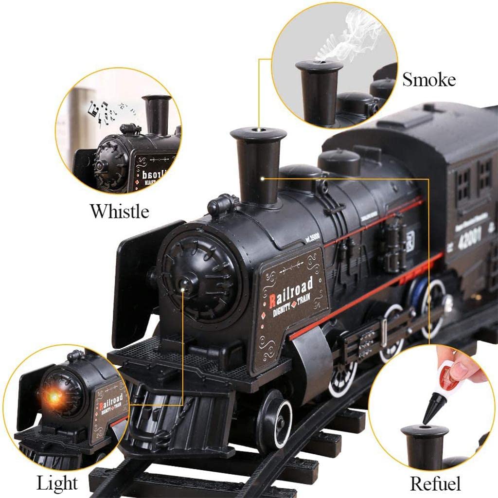 Set di Trenino Elettrico Giocattolo per Bambini E Bambine con Luci E Suoni, Kit Ferroviario con, Vagoni E Regalo di Compleanno, Vapore Nero