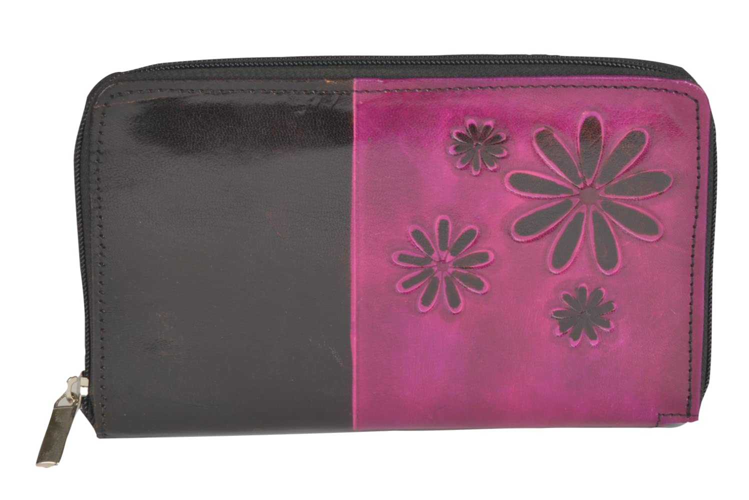 Shantiniketan Genuine Leather Handcrafted Modern Flower Motif Wallet for Women (Purple)-image-12