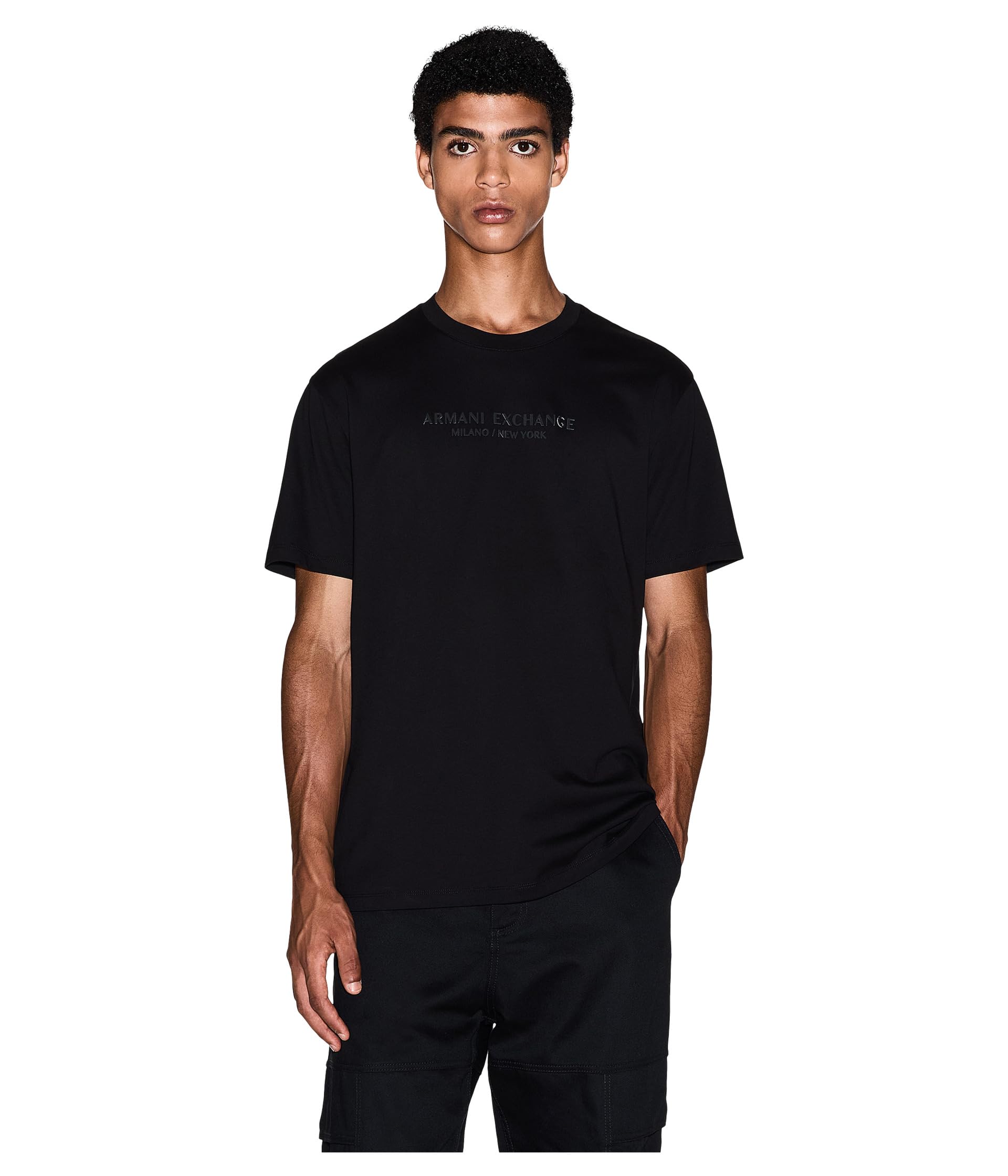 Armani Exchange Men's Black Printed Short Sleeve Round Neck T-Shirt