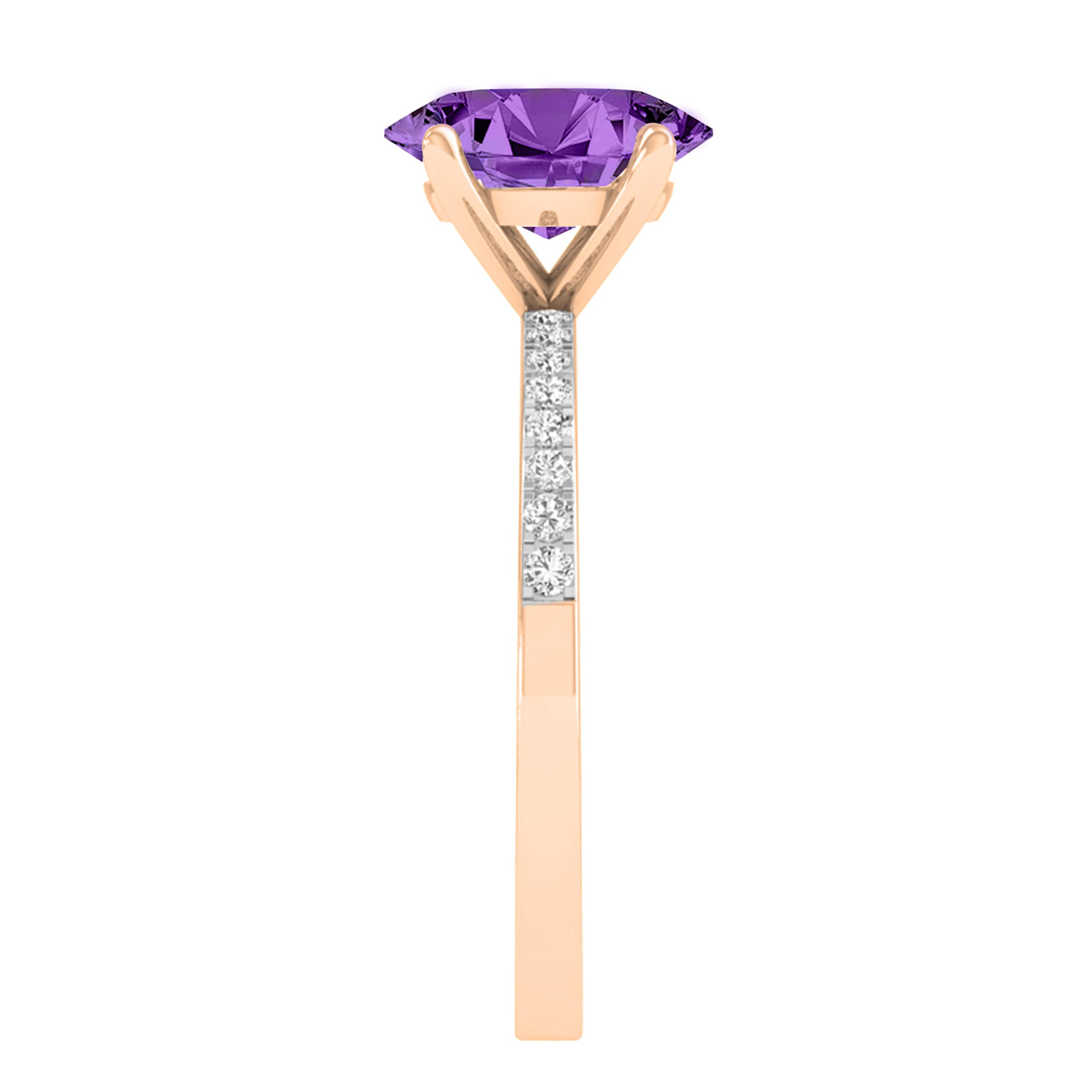 Anillo de compromiso Dazzlingrock Collection para mujer en oro rosa macizo de 14 quilates, con amatista ovalada de 9x7 mm y diamante blanco redondo de 0,19 ct, talla 6.