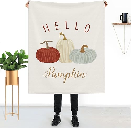 Miniatura 8 de Manta de calabaza para otoño y Acción de Gracias, para cama de granja de 50 x 60 pulgadas, suave, ligera, mullida y cálida para sofá y todas las