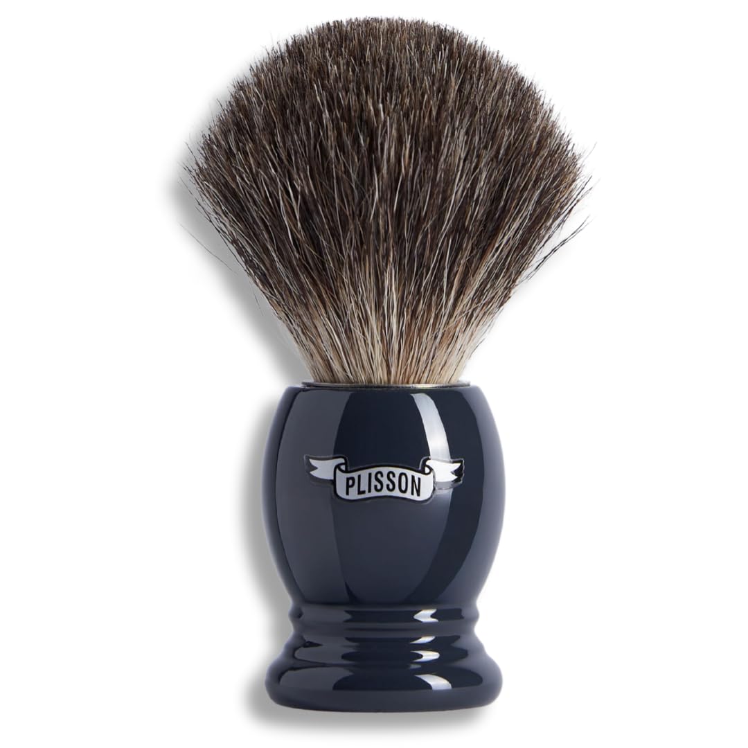 Plisson - Blaireau de Rasage Essentiel Gris de Russie - Blaireau Traditionnel de Haute Qualité - Manche en Acétate - Taille 12 Standard - Fabrication Française