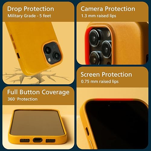 Miniatura 5 de alto Funda de cuero diseñada para iPhone 14 Pro, serie original protectora contra caídas de primera calidad hecha a mano de cuero italiano (6.1