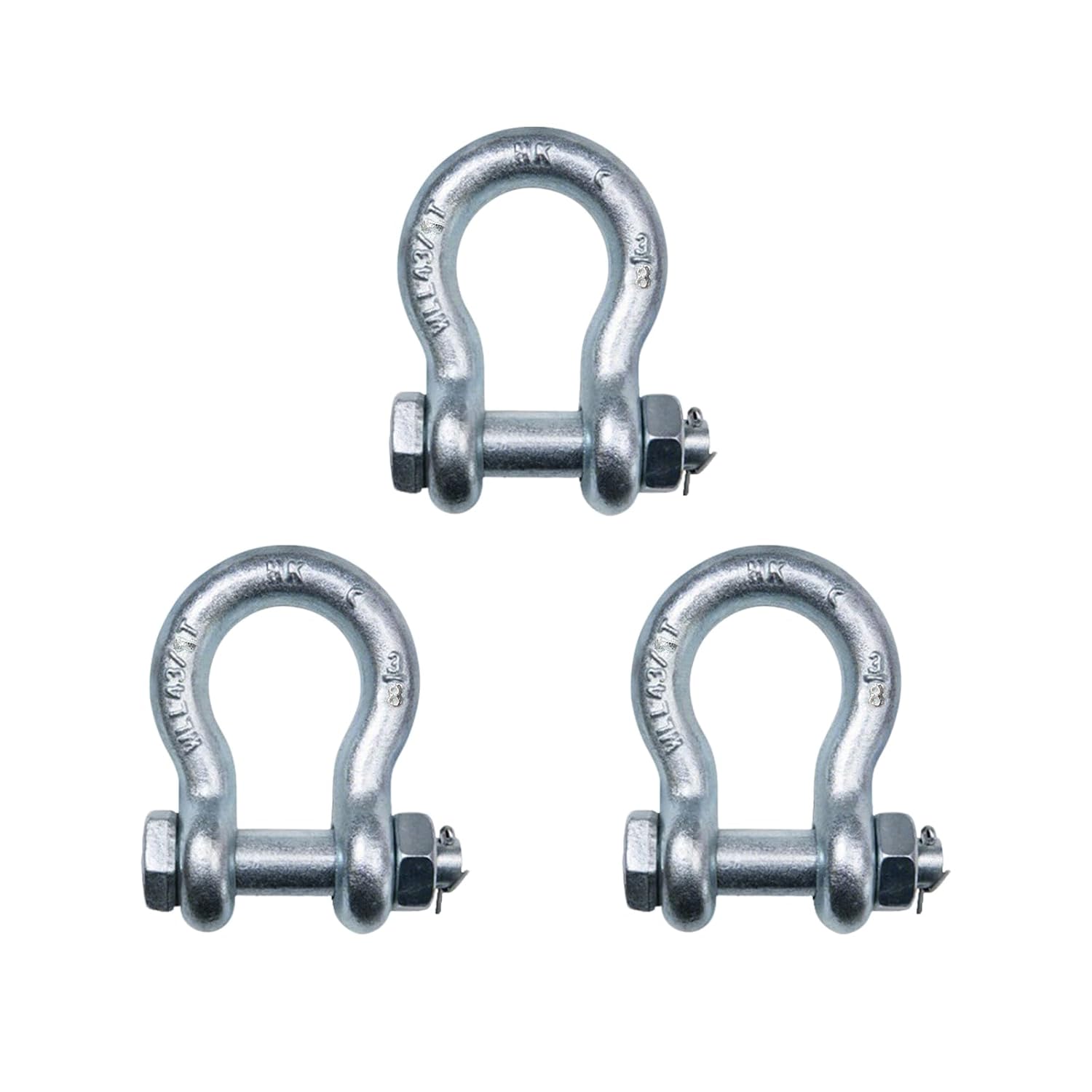 3-Pack Heavy-Duty 3/8" Galvanized Screw Pin Anchor Shackles - 1 Ton WLL for Rigging, Towing & Marine Use