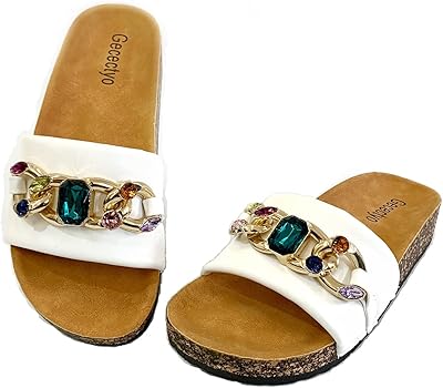 Sponsored Ad - Gecectyo Womens Cork Sandals Comfort Slide flat sandals women cute sparkly sandals rhinestone sandals