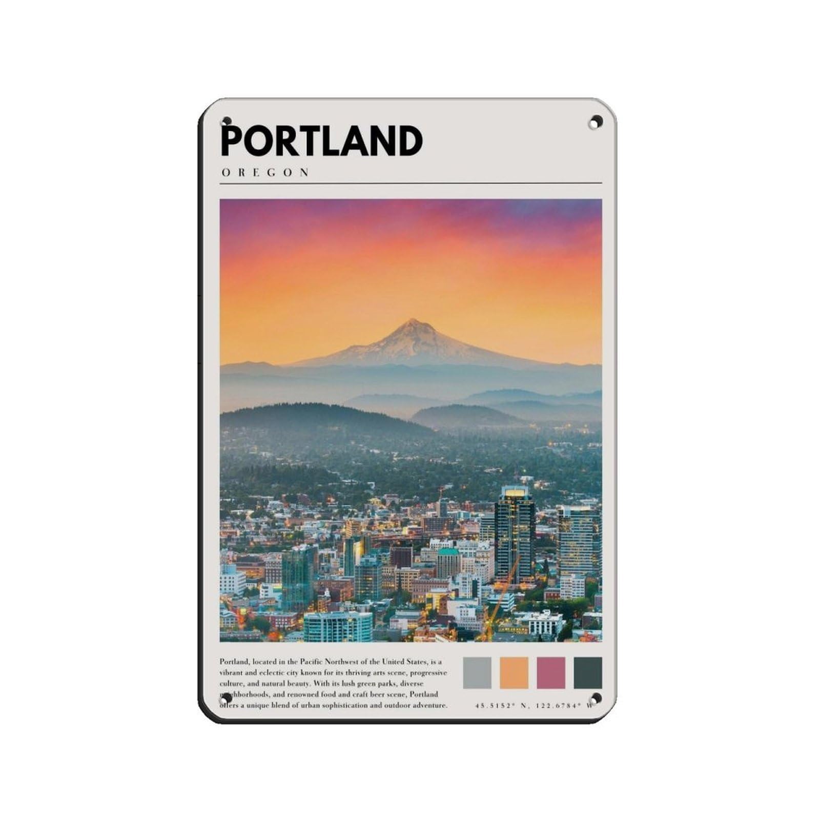 Portland Oregon Poster Portland Photo Art Retro Poster Metal Tin Sign Chic Art Retro Iron Painting Bar People Cave Cafe Family Garage Poster Wall Decoration 8x12inch(20x30cm)