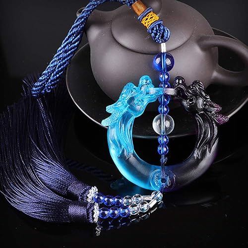 Miniatura 2 de Colgante de coche con borla de dragón doble, decoración de espejo retrovisor, accesorios de ajuste de suspensión