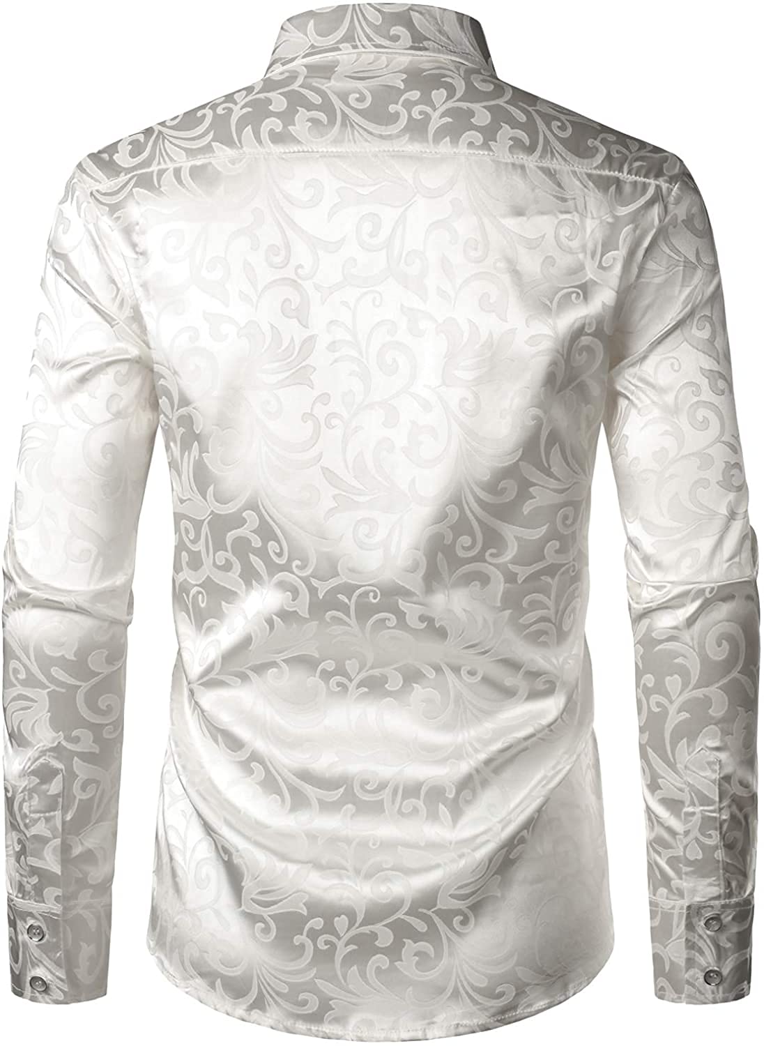 PARKLEES Luxuriöses Jacquard-Langarmhemd für Herren, schmale Passform, Satin, seidig, Blumenmuster, für Hochzeit, Party, Abschlussball