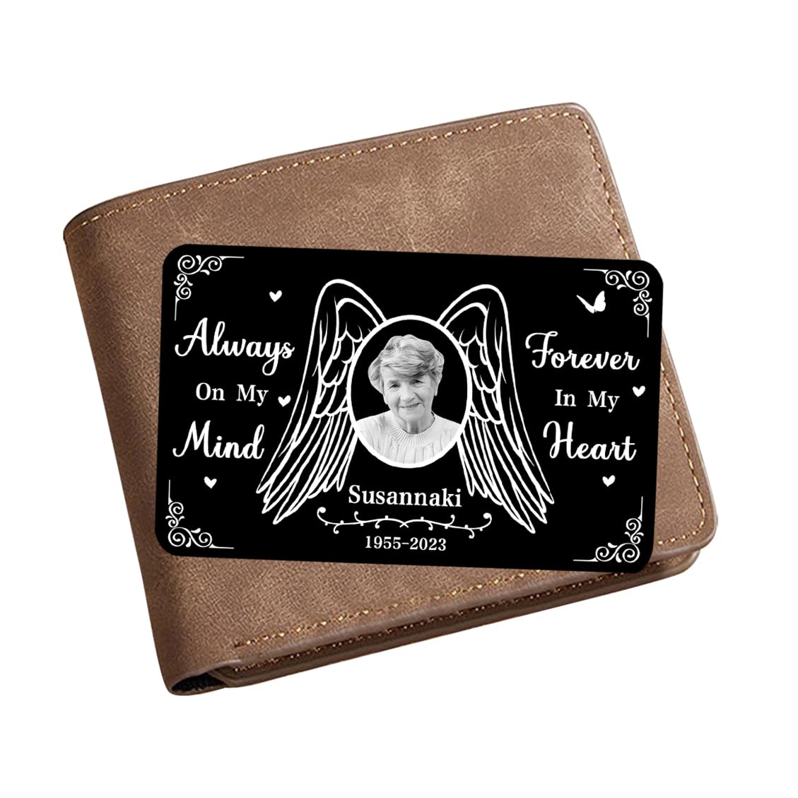 Smallduuck Personalized Photo Memorial Wallet Card Inserts Custom in Loving Memory Wallet Card Always On My Mind Forever in My Heart Cards Sympathy Wallets Cards Gift for Loss of Loved One,07