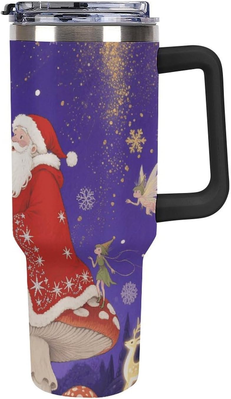 40 Oz Tumbler with Straw And Lid Santa Claus Print Insulated Travel Coffee Mug Stainless Steel Water Bottle Vacuum Insulated Tumblers for Sport Work Car Travel Weekends
