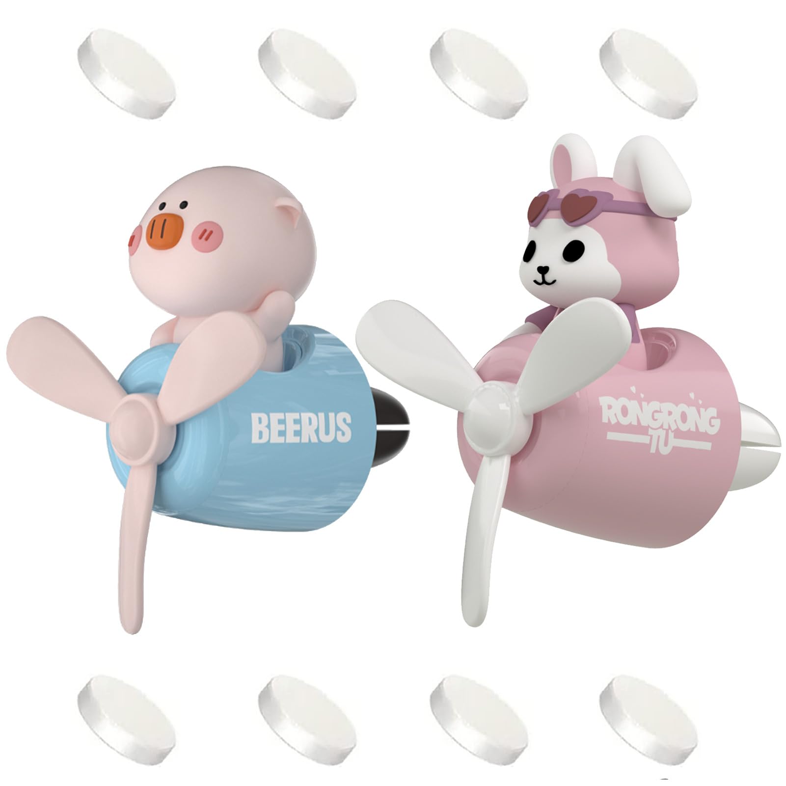 2 Pcs Pilot Car Air Fresheners, Cute Rabbit Car Vent Clip Air Freshener with 8 Fragrant Tablets Automotive Air Outlet Fan Diffuser, Automotive Interiors Vent Decoration (Rabbit+Pig)